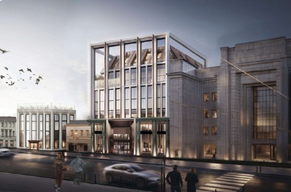 Один из свежих вариантов нового бизнес-центра на одном из центральных проспектов Санкт-Петербурга, подготовленный "АСМ Групп" для компании "Сенатор".